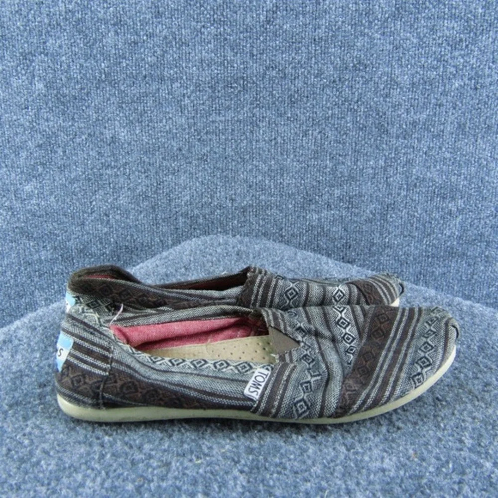 TOMS Alpargata‎ Women Gender Flat Shoes Size 6 Casual Brown Fabric Geometric
